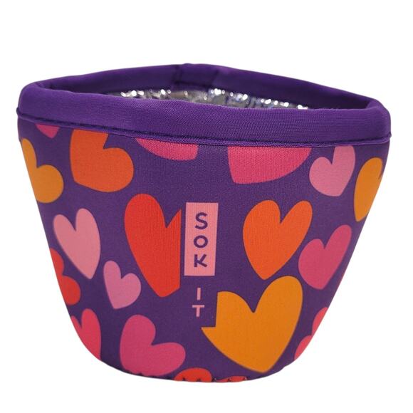 Sok-it Neoprene Pint Ice Cream Container Sleeve Purple Pink Heart Valentine's - Picture 1 of 11